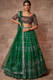 Dark Green Embroidered Organza Flared Style Lehenga 