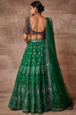 Dark Green Embroidered Organza Flared Style Lehenga 