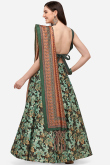 Dark Green Foliage Print Silk A Line Style Lehenga 