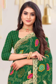Dark Green Georgette Bandhani Printed Saree For Mehndi 