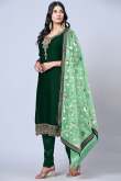 Mehndi Lace Embroidered Dark Green Churidar Suit in Georgette