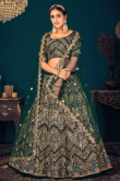 Dark Green Georgette Embroidered Designer Wedding Lehenga