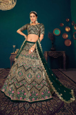 Dark Green Georgette Embroidered Designer Wedding Lehenga