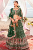 Dark Green Georgette Embroidered Lehenga