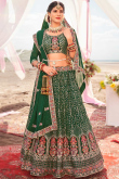 Dark Green Georgette Embroidered Lehenga