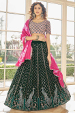 Dark Green A Line Party Wear Lehenga in Georgette