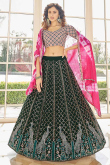 Dark Green A Line Party Wear Lehenga in Georgette