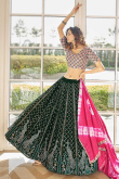 Dark Green A Line Party Wear Lehenga in Georgette