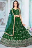 Sequins Work Wedding Wear Lehenga in Dark Green Georgette