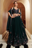Georgette Dark Green Party Wear Lehenga with Resham embroidery