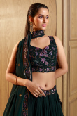 Georgette Dark Green Party Wear Lehenga with Resham embroidery