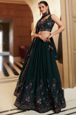 Georgette Dark Green Party Wear Lehenga with Resham embroidery