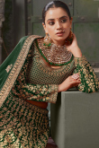 Dark Green Georgette Saree with Sequins & Stone Work for Women