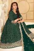 Teal Green Georgette Embroidered Wedding Anarkali Suit For Eid