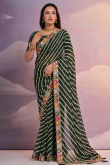 Dark Green Georgette Lehariya Printed Saree
