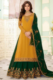 Dark Green Georgette Lehenga with Straight Kameez for Wedding & Party