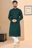 Dark Green Georgette Men Kurta Churidar