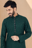 Dark Green Georgette Men Kurta Churidar