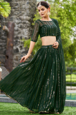 Dark Green Georgette Muqayyash Work Lehenga For Mehndi