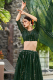 Dark Green Georgette Muqayyash Work Lehenga For Mehndi