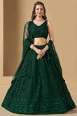 Dark Green Georgette Panelled Style Lehenga with Sequins Work