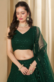 Dark Green Georgette Panelled Style Lehenga with Sequins Work
