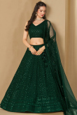 Dark Green Georgette Panelled Style Lehenga with Sequins Work