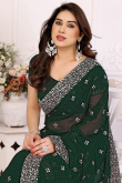 Dark Green Georgette Saree With Zari Work For Diwali