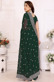 Dark Green Georgette Saree With Zari Work For Diwali