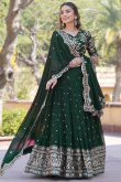 Dark Green Georgette Sequins Embroidered Flared Style Lehenga 