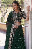 Dark Green Georgette Sequins Embroidered Flared Style Lehenga 