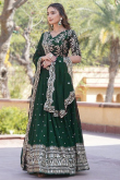 Dark Green Georgette Sequins Embroidered Flared Style Lehenga 