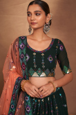 Dark Green Georgette Sequins Embroidered Flared Style Lehenga