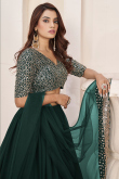 Dark Green Georgette Sequins Embroidered Layered Style Lehenga 
