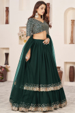 Dark Green Georgette Sequins Embroidered Layered Style Lehenga 