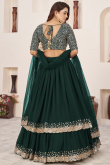 Dark Green Georgette Sequins Embroidered Layered Style Lehenga 