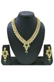 Dark Green Gold-plated Kundan Necklace And Earrings Set