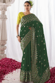 Dark Green Kora Silk Weaved Traditional Saree 
