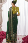 Dark Green Kora Silk Weaved Traditional Saree 