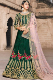 Dark Green Satin Lehenga With Choli