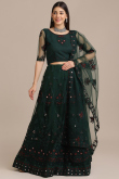 Dark Green Net A Line Embroidered Lehenga