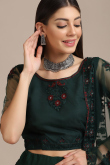 Dark Green Net A Line Embroidered Lehenga
