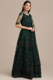 Dark Green Net A Line Embroidered Lehenga