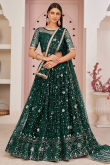 Dark Green Net A Line Lehenga