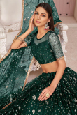 Dark Green Net A Line Lehenga
