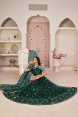 Dark Green Net A Line Lehenga