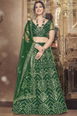 Dark Green Net A-Line Party Wear Lehenga