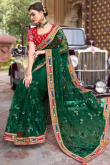 Dark Green Net Embroidered Saree