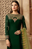 Wedding Special Dark Green Silk Churidar Suit With Resham Work
