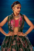 Dark Green Organza A Line Lehenga